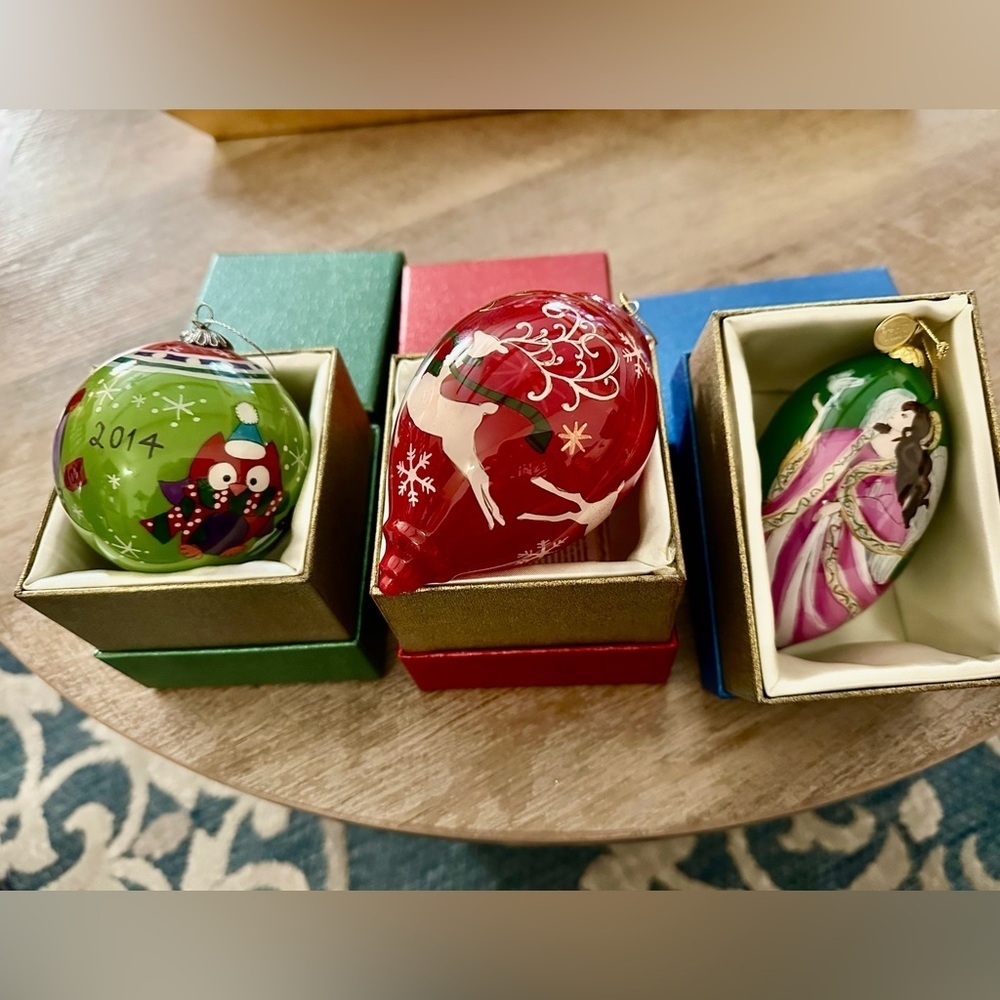 PIER 1 Li Bien 2014 Hand Painted Christmas Ornaments 3 PCs